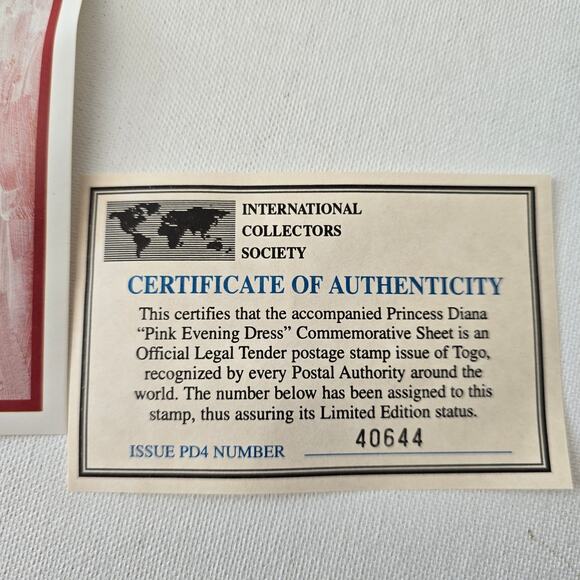 INTERNATIONAL COLLECTORS SOCIETY PRINCESS DIANA Pink Evening Dress Stamp Togo - Picture 3 of 7